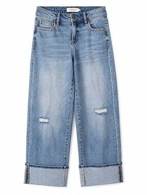 Hidden Jeans Logan Mid-Rise Dad Jeans Sz 26 Cropped Cuffed Wide Leg Med Drk NWT